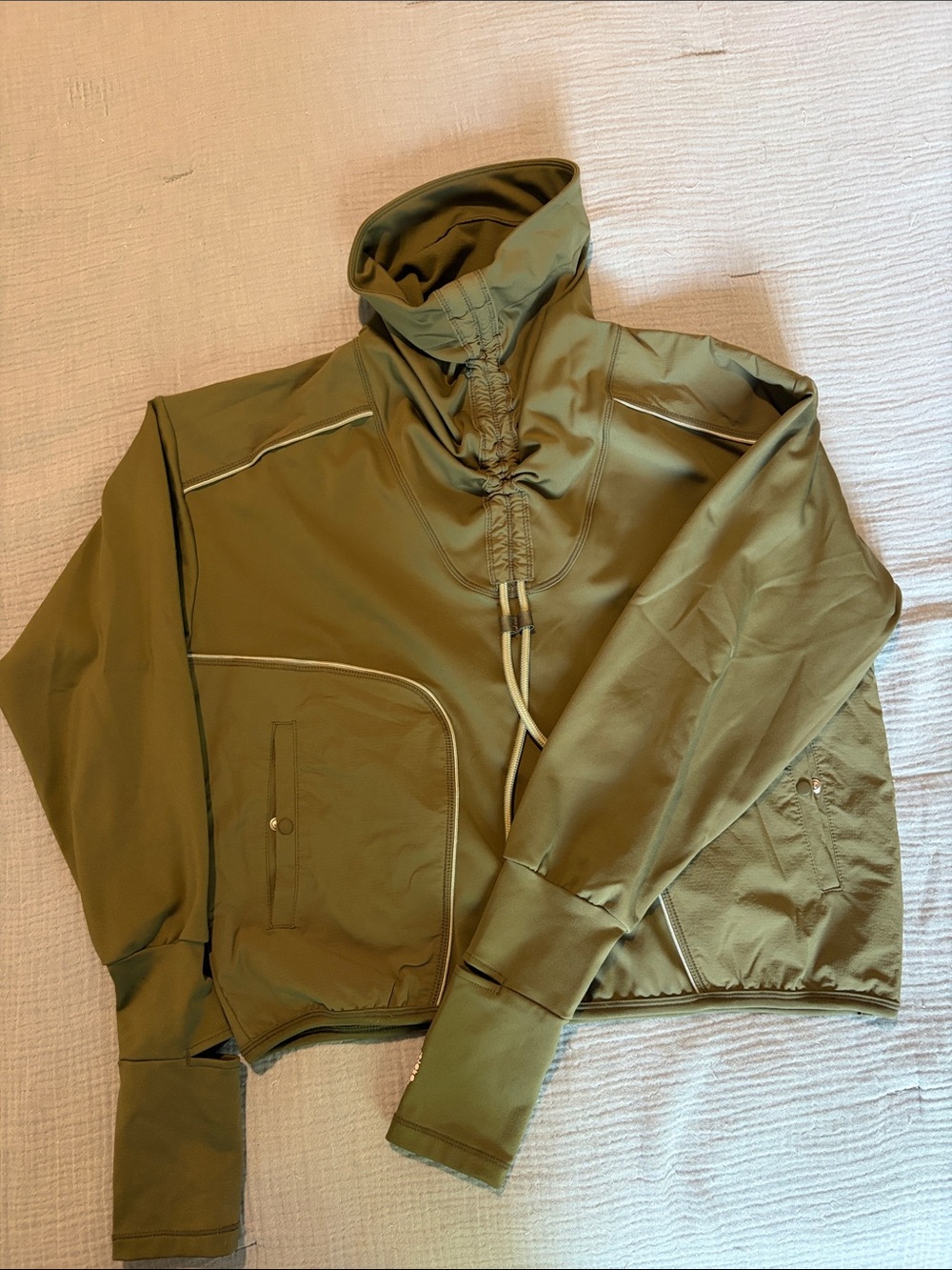 Free People Olive Green Pullover Windbreaker with High Collar